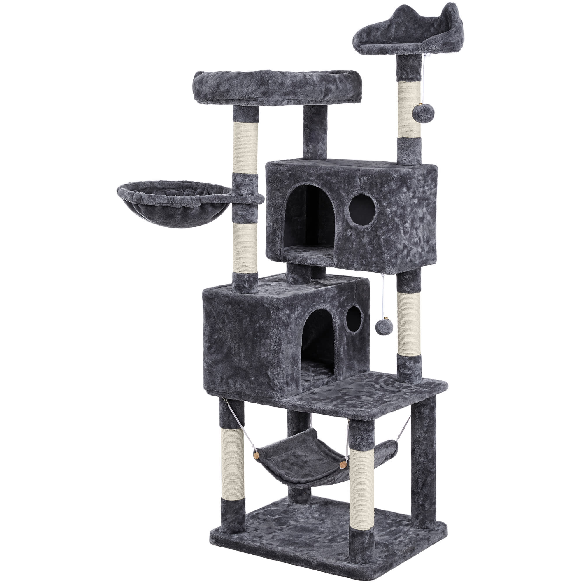 Topeakmart Dark Gray 4-Level Large Cat Tree with Wide Perch for Small Cats， 64.5