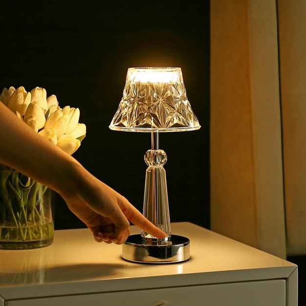 Madelyn Bohemian Classic Acrylic Rechargeable Integrated Led Table Lamp Clear chrome Jonathan Y