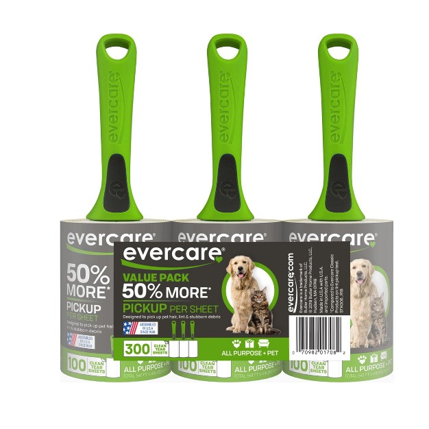 Evercare Pet Lint Roller 100 Sheet 3pk