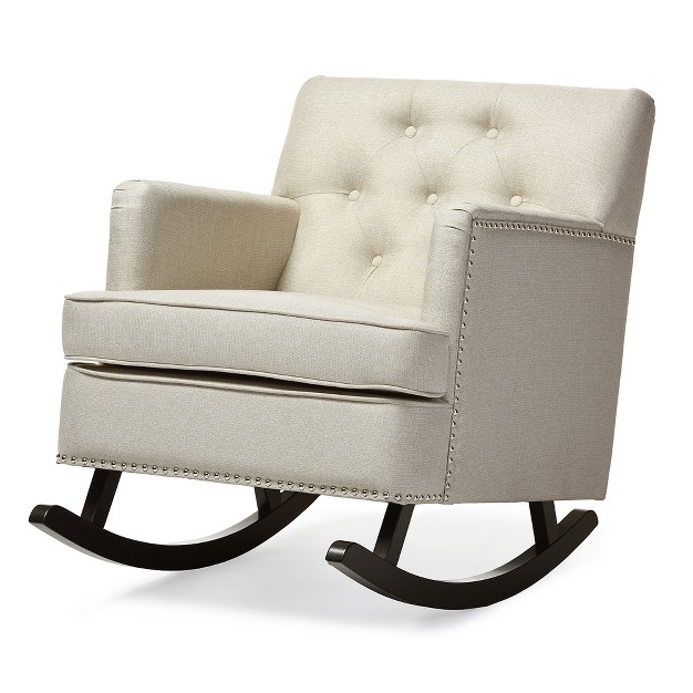 Bethany Modern And Contemporary Light Fabric Upholstered Button Tufted Rocking Chair Gray Baxton Studio