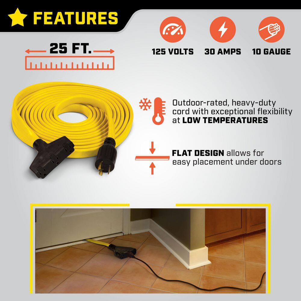 Champion Power Equipment 25 ft. 30 Amp 125-Volt Fan-Style Flat Generator Extension Cord 100436