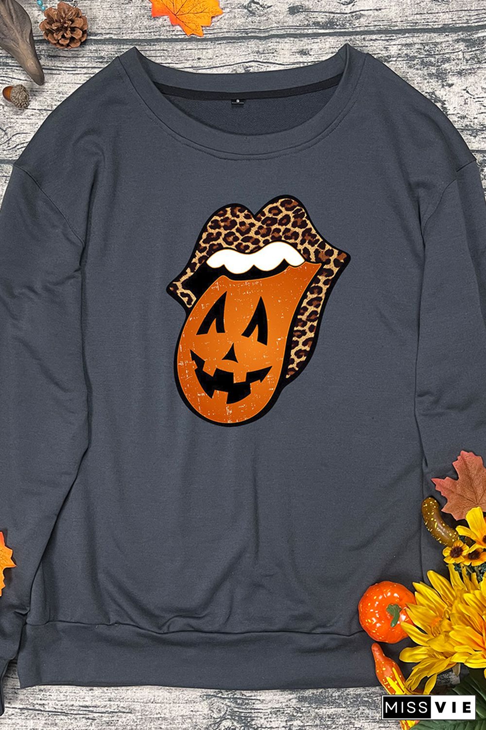 Leopard Lips Halloween Print O-neck Long Sleeve Sweatshirts Women Wholesale