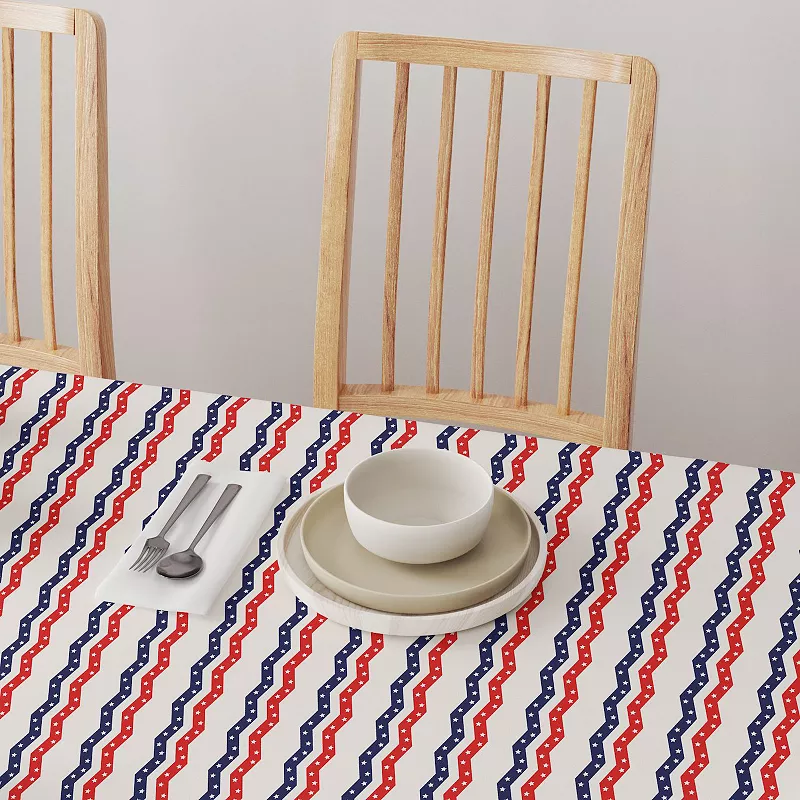 Rectangular Tablecloth， 100% Cotton， 52x104， Patriotic Chevron