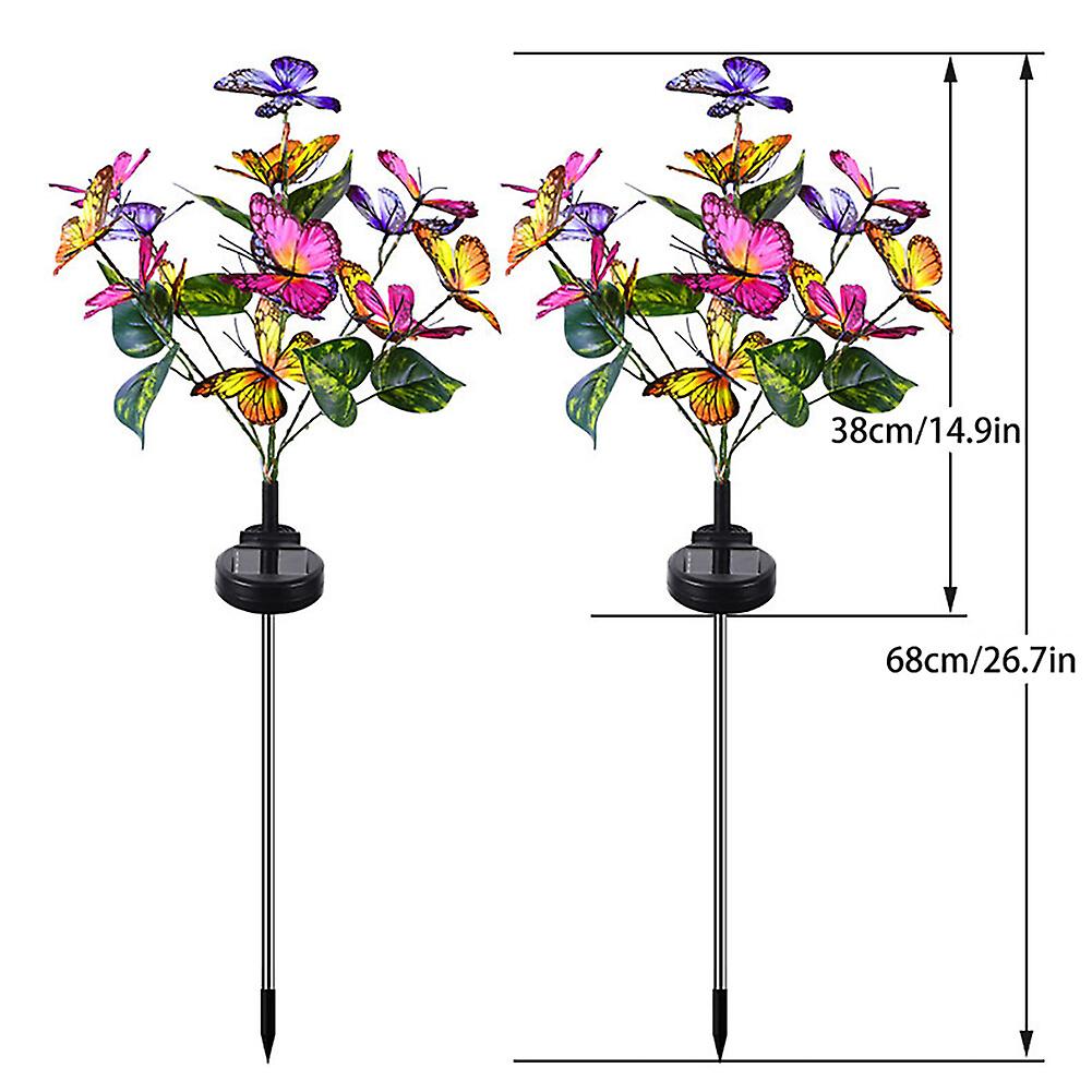 Solar Garden Lights， 2 Pack Butterfly Flower Solar Garden Lights Flowers Garden Stake Lights， Waterproof Outside Fence Decorative Led Landscape Path L