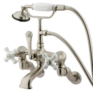 Kingston Brass Vintage Adjustable Center 3-Handle Claw Foot Tub Faucet with Handshower in Brushed Nickel HCC465T8