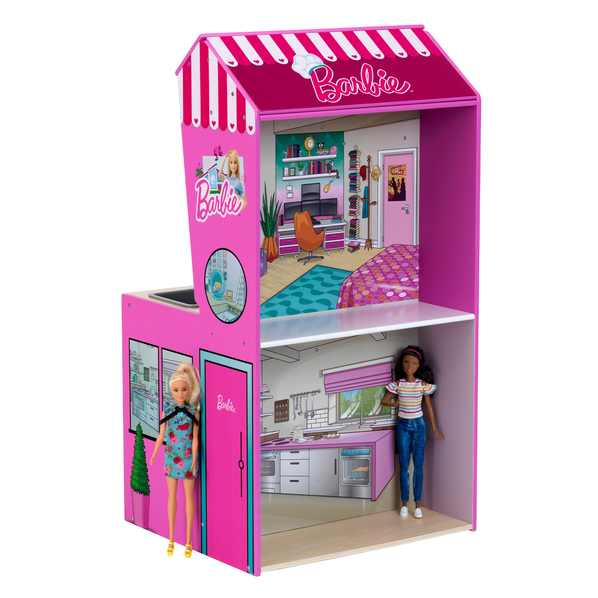 2 In 1 Barbie Pretend Play Toy Kitchen and Dollhouse for Kids 3 & Up (Used)