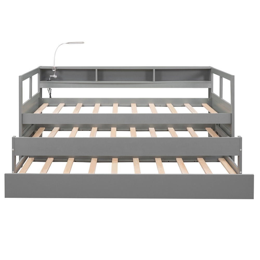 Space Saving Twin XL Daybed with Trundles  Light  USB Charging   Storage