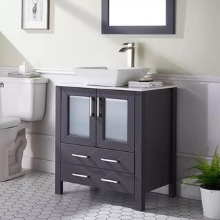 VC CUCINE 30 in. W x 18.5 in. D x 31 in. H Modern Bathroom Vanity in Dark Gray with White Ceramic Vessel Sink VC-US02SH-MZ-LS401