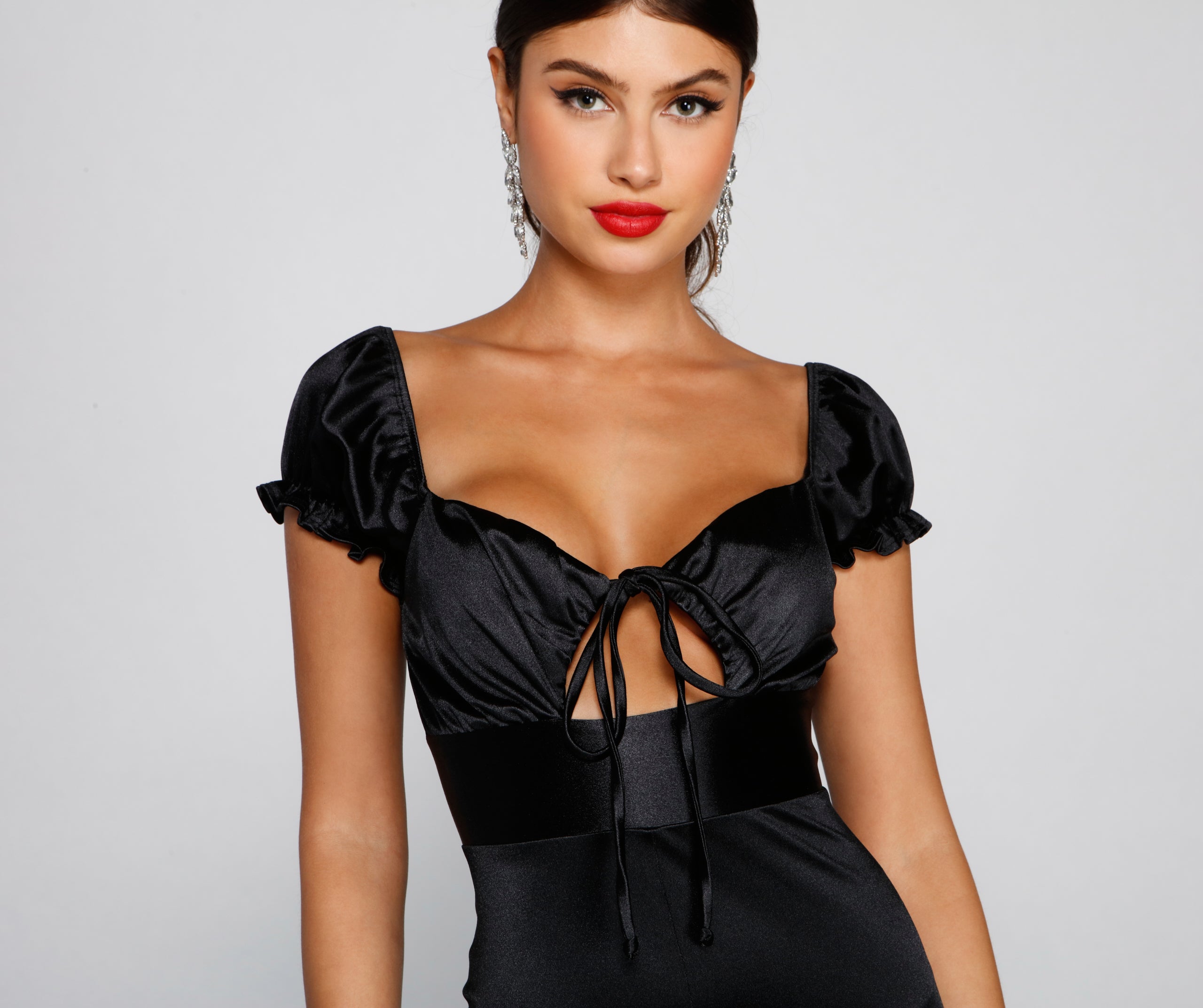 Sashay All Day Satin Cap Sleeve Tie-Front Jumpsuit