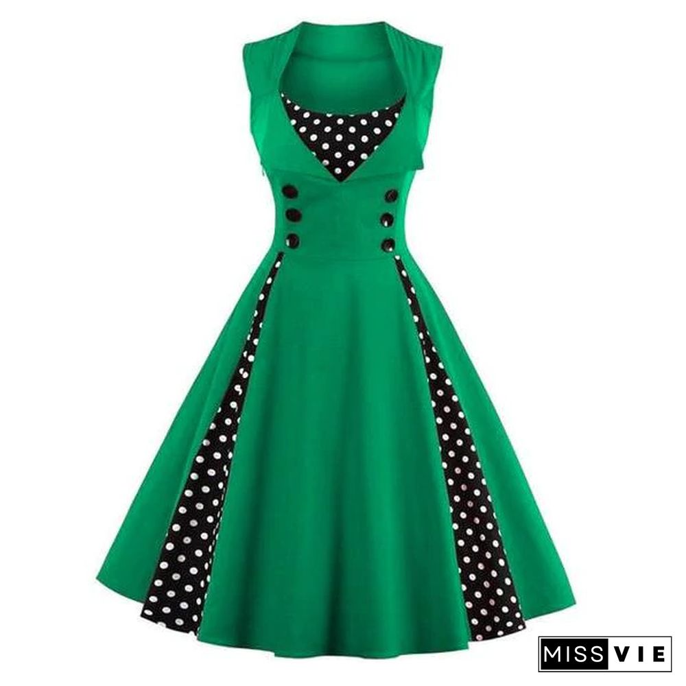 Plus Size Women Robe Retro Vintage Dress Dot Swing Pin Up Summer Party Dresses