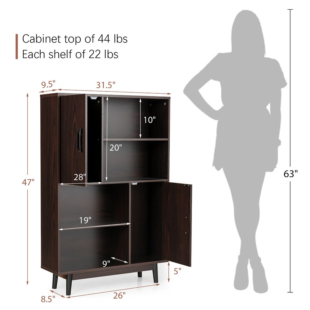 4 Tier Bookshelf Storage Cabinet Floor Cabinet with Doors Shelves