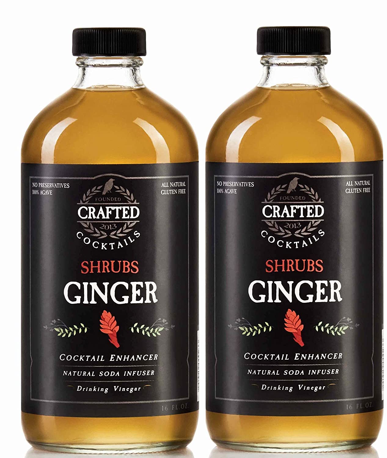 Crafted Cocktails - Ginger Shrubs - 2 Pack - Use as cocktail enhancer， soda flavoring， or culinary ingredient