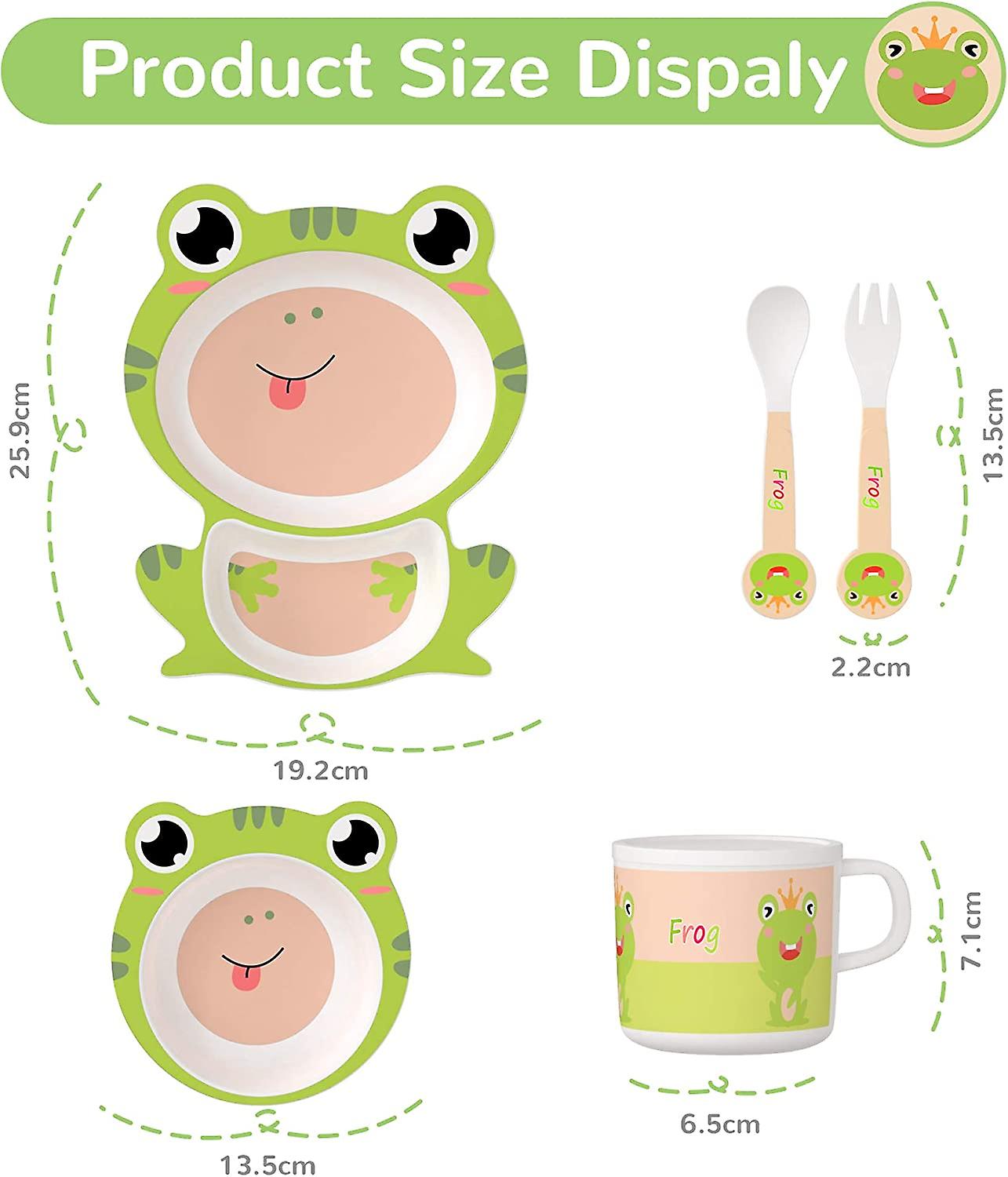 Children's Dinnerware Set Dinnerware Set Meal Set Baby Plate Bowl Bamboo Fiber Fork (frog)