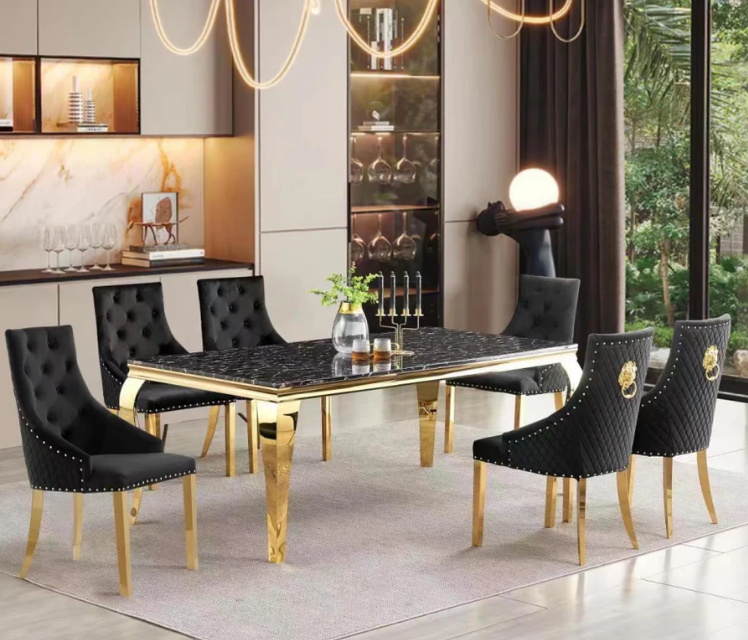 7 Pcs Dining Set Gold and Black