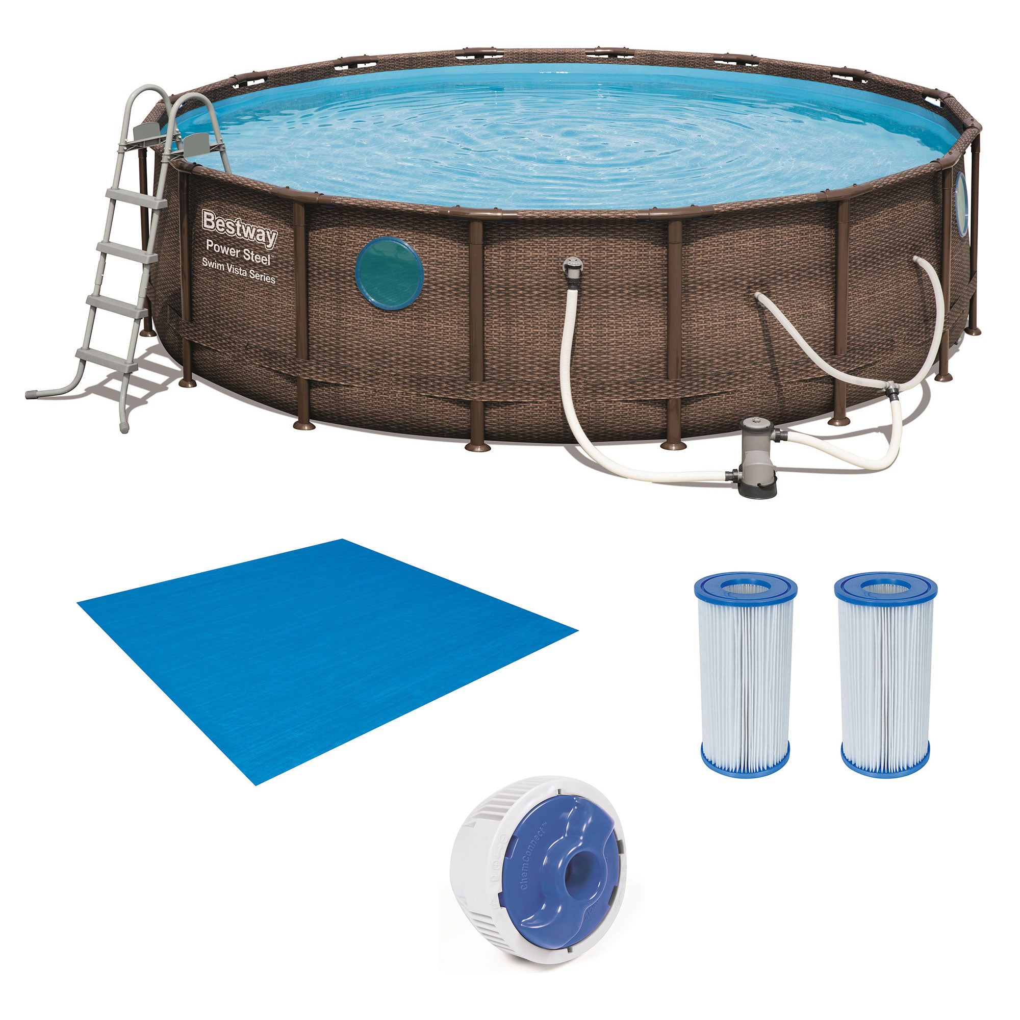 Bestway 16ft x 16ft x 48in Power Steel Swim Vista Pool Set with Cartridge Filter