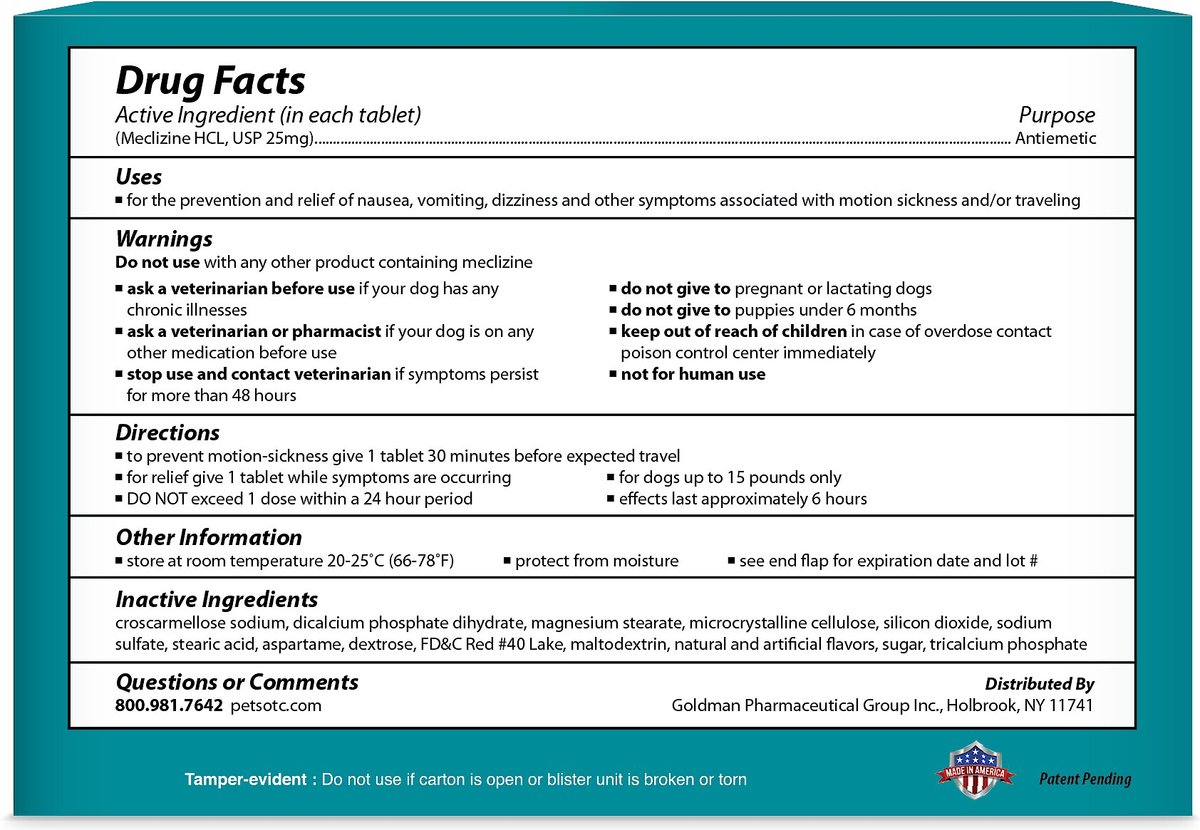Pet OTC NausX Medication for Motion Sickness for Small Breed Dogs