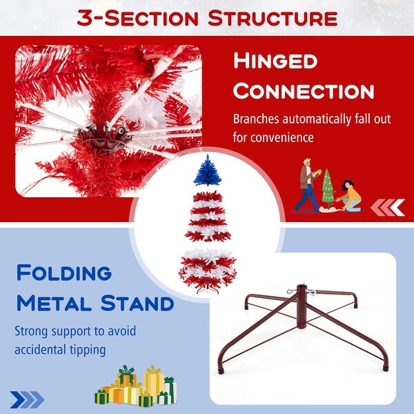 Costway 7.5 FT Patriotic PreLit Artificial Christmas Tree with 1341