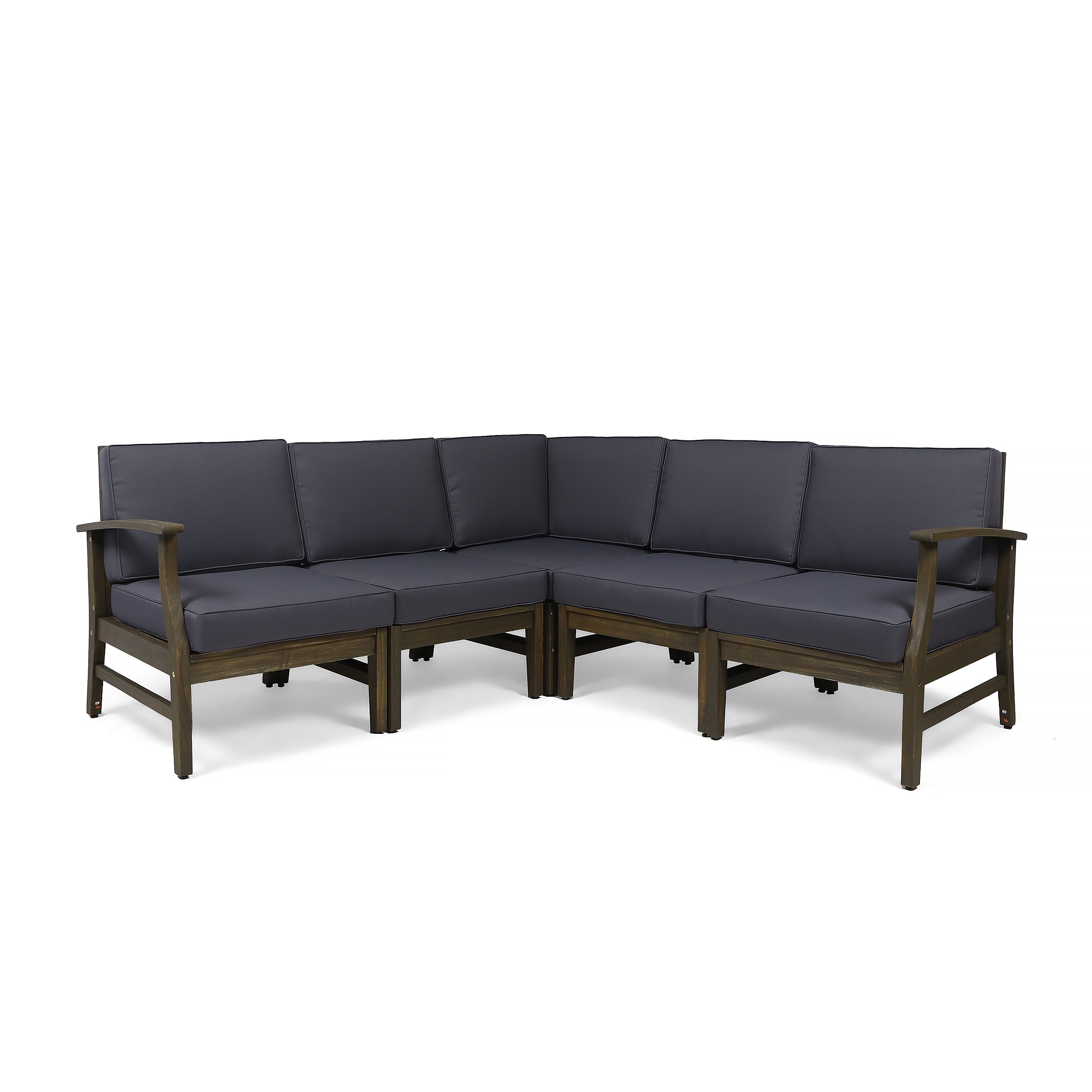 Capri Outdoor 5 Piece Acacia Wood Sectional Sofa Set