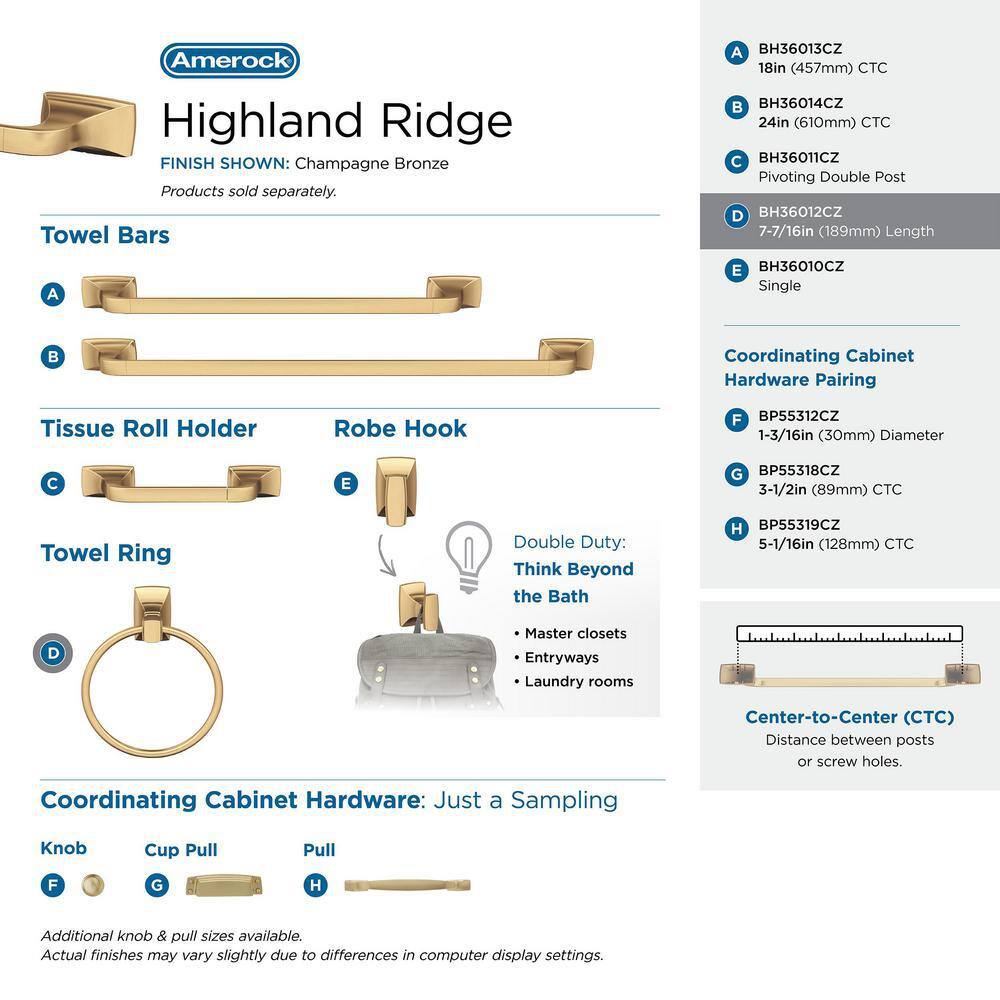 Amerock Highland Ridge 7-716 in. (189 mm) L Towel Ring in Champagne Bronze BH36012CZ