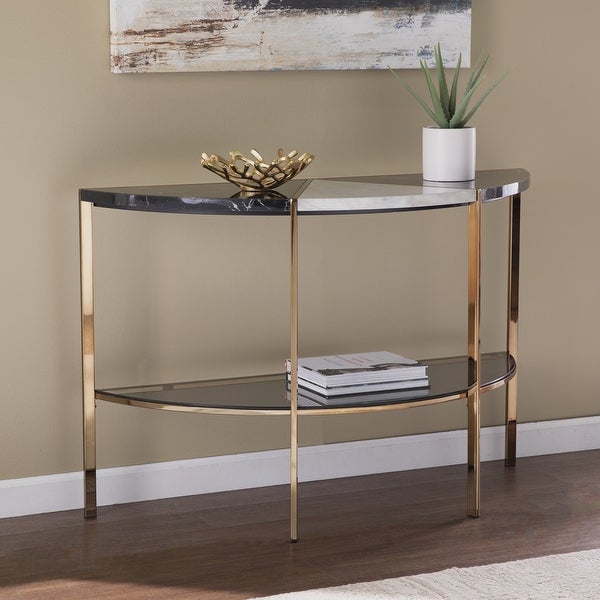 Cortihana Half Moon Faux Marble Console Table， Gold