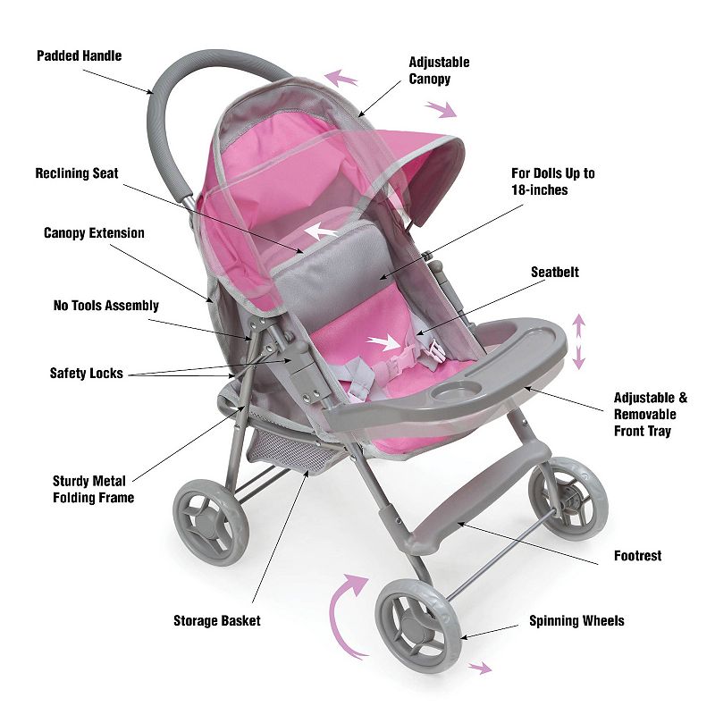 Badger Basket Glide Folding Single Doll Stroller