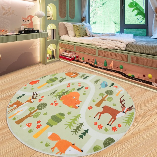 Trinity Kids Area Rug Jungle Animal Road Play Mat 4 x27 4 x27 round