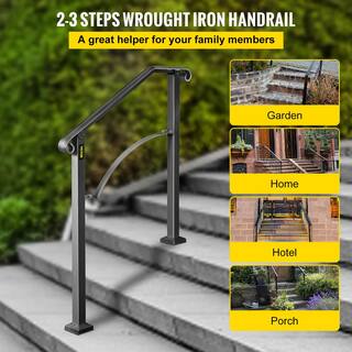 VEVOR 2 ft. Wrought Iron Handrail Fit 2 or 3 Steps Handrails for Outdoor Steps Flexible Porch Railing Black LTFS2H3BHSGM00001V0