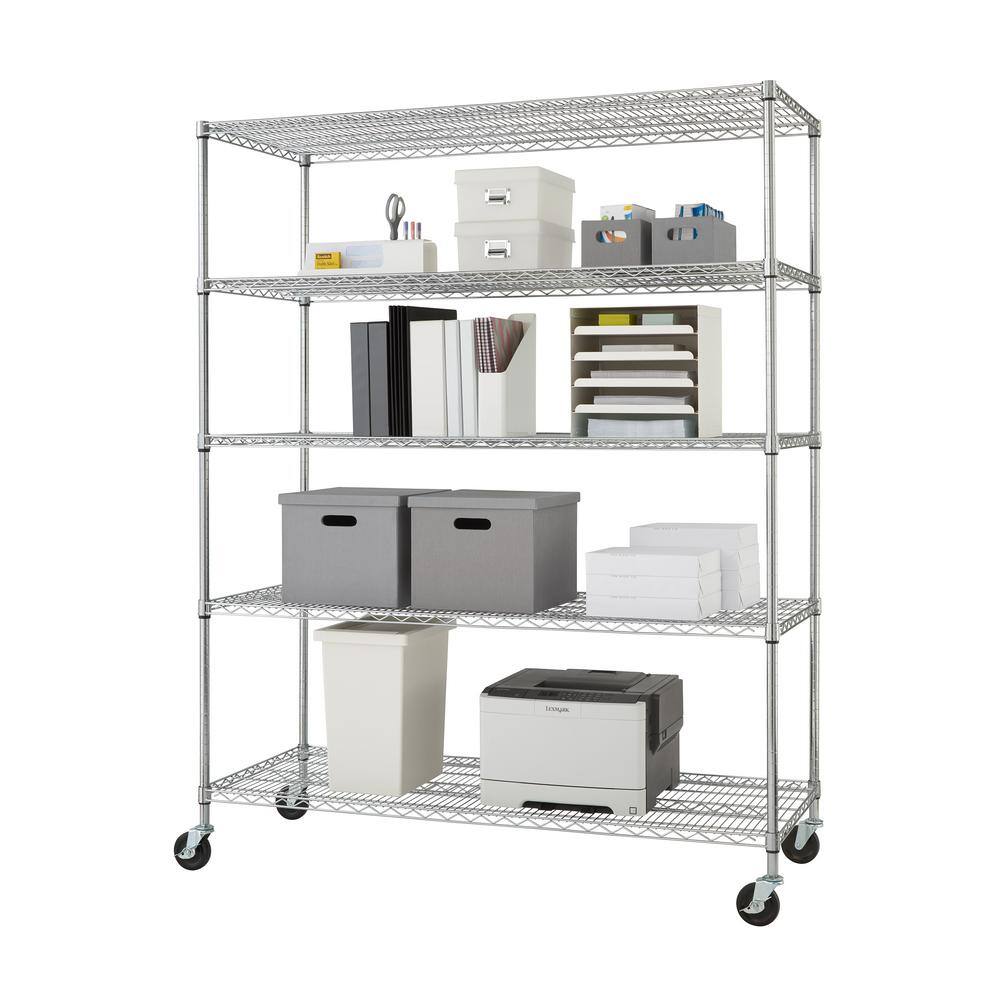 TRINITY EcoStorage Chrome 5-Tier Rolling Heavy Duty Steel Wire Shelving Unit (60 in. W x 77 in. H x 24 in. D) TBTZ-0904