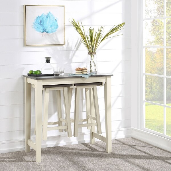 3 Piece Counter Height Set in Gray Oak and Antique White