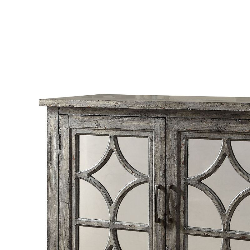 Storage Cabinet with 2 Doors and Diamond Mirror Trim， Weathered Gray