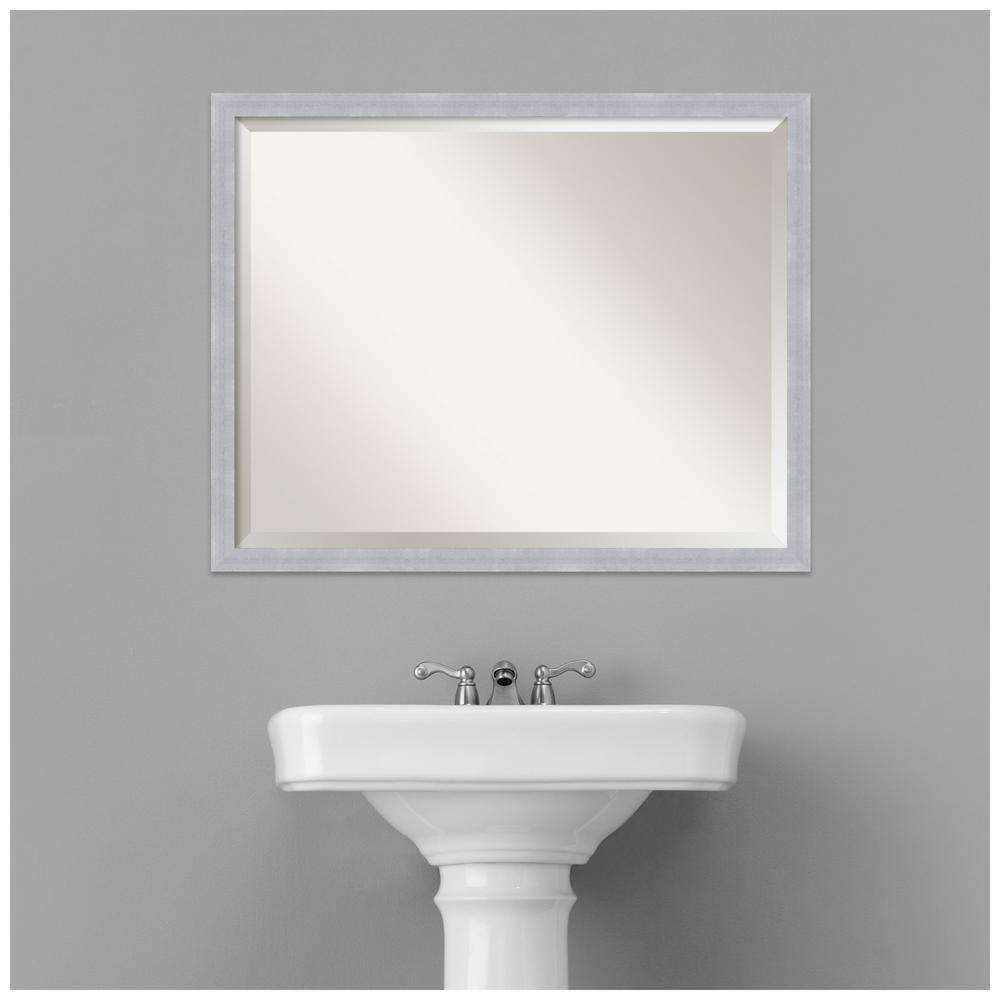 Amanti Art Grace 30 in. x 24 in. Modern Rectangle Framed Brushed Nickel Narrow Bathroom Vanity Mirror DSW5343055