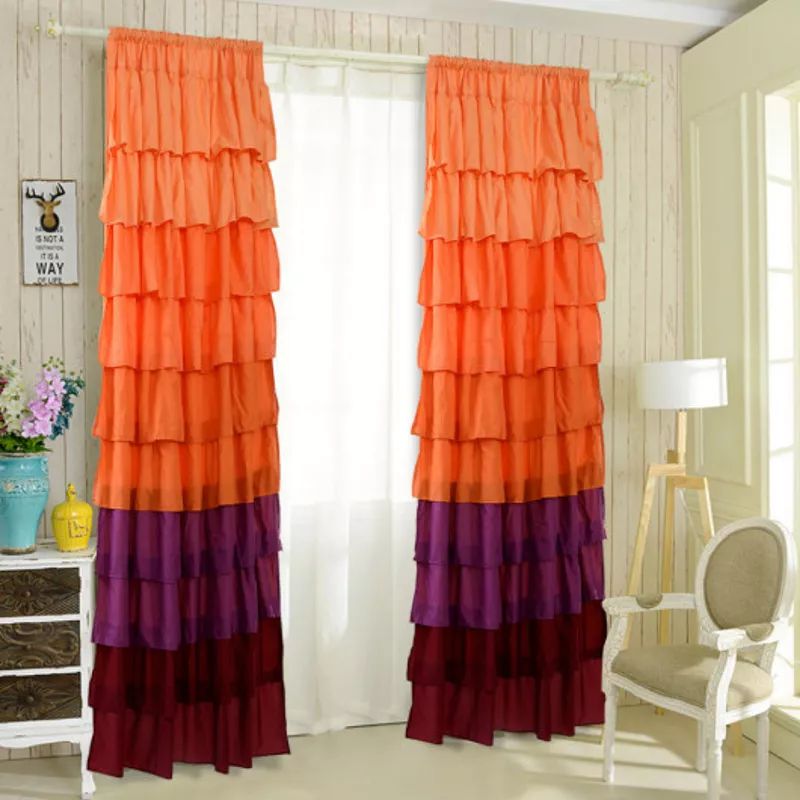 1 PC Ruffle 54X84 Sheer Curtain Panels Drapes Valances Rod Pocket Polyester-orange