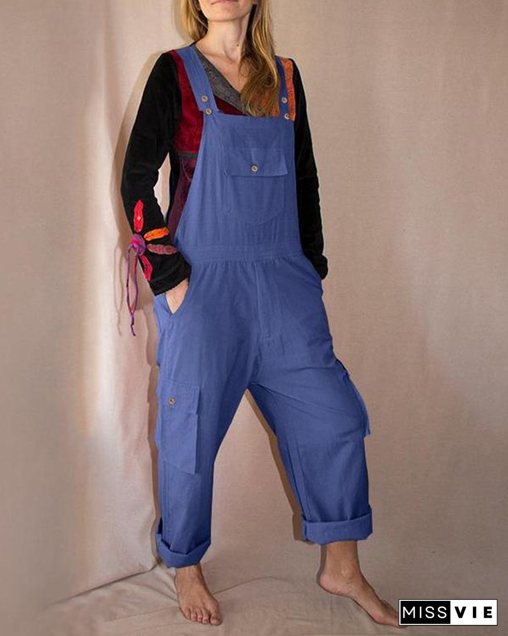 Casual Multi-pocket Overalls Casual Shift Pockets One-pieces Jumpsuits