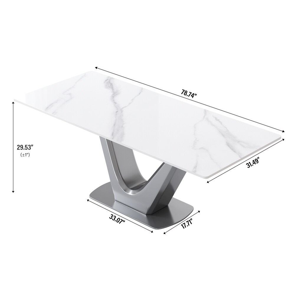 Classic Marble Dining Table Sintered StoneTable Top with Grey Pedestal