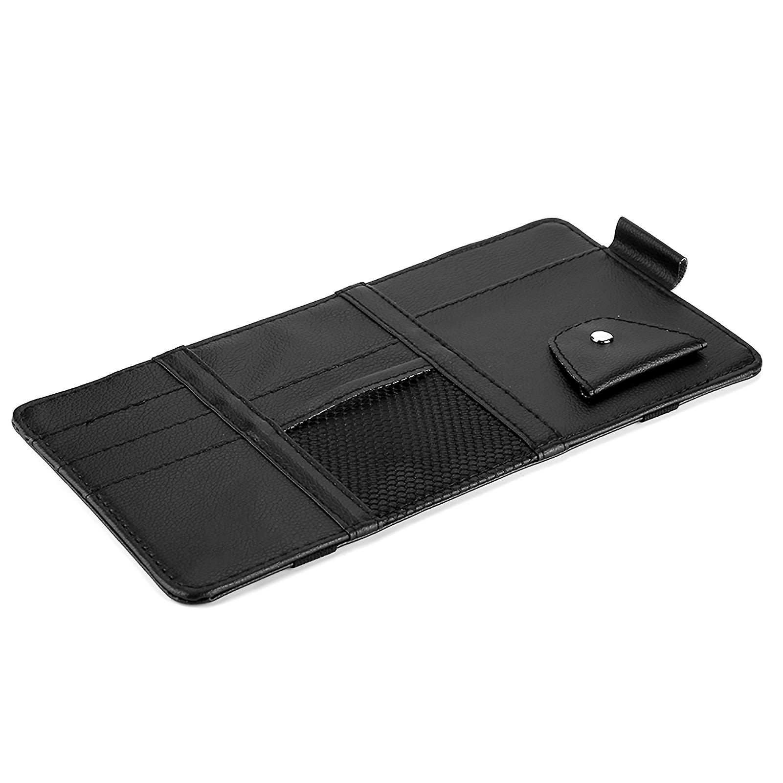 Car Sun Visor Card Bill Organizer Glasses Clip Pu Leather Multi-functional Storage Bag Black