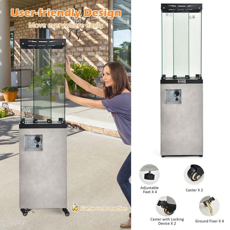 41000 BTU Propane Patio Heater with Lockable Wheels, Tempered Glass Tube, Waterproof Cover