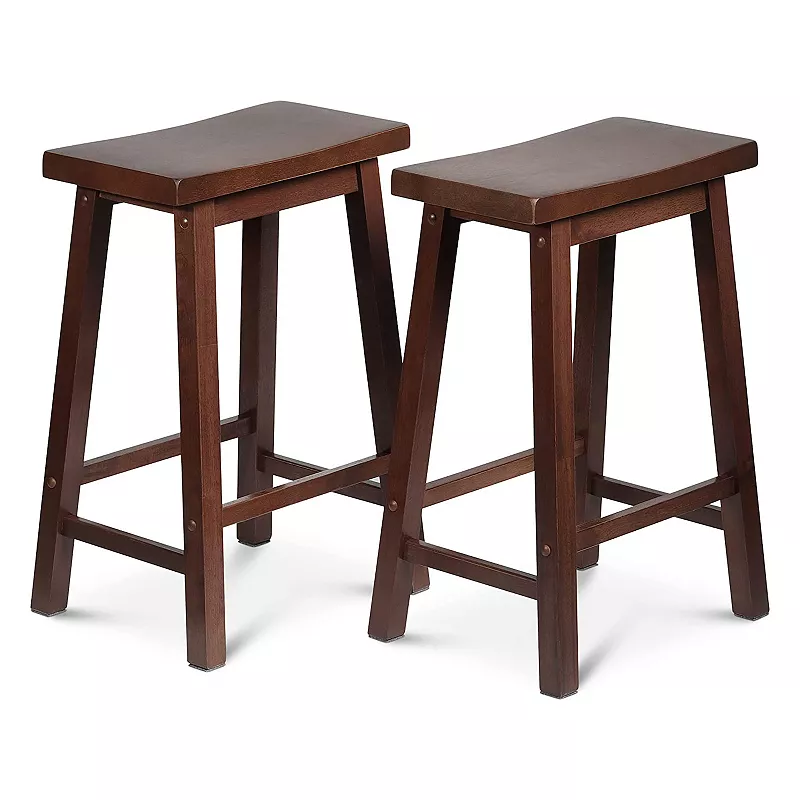 PJ Wood Classic Saddle-Seat 24 Tall Kitchen Counter Stools， Walnut， (Set of 2)