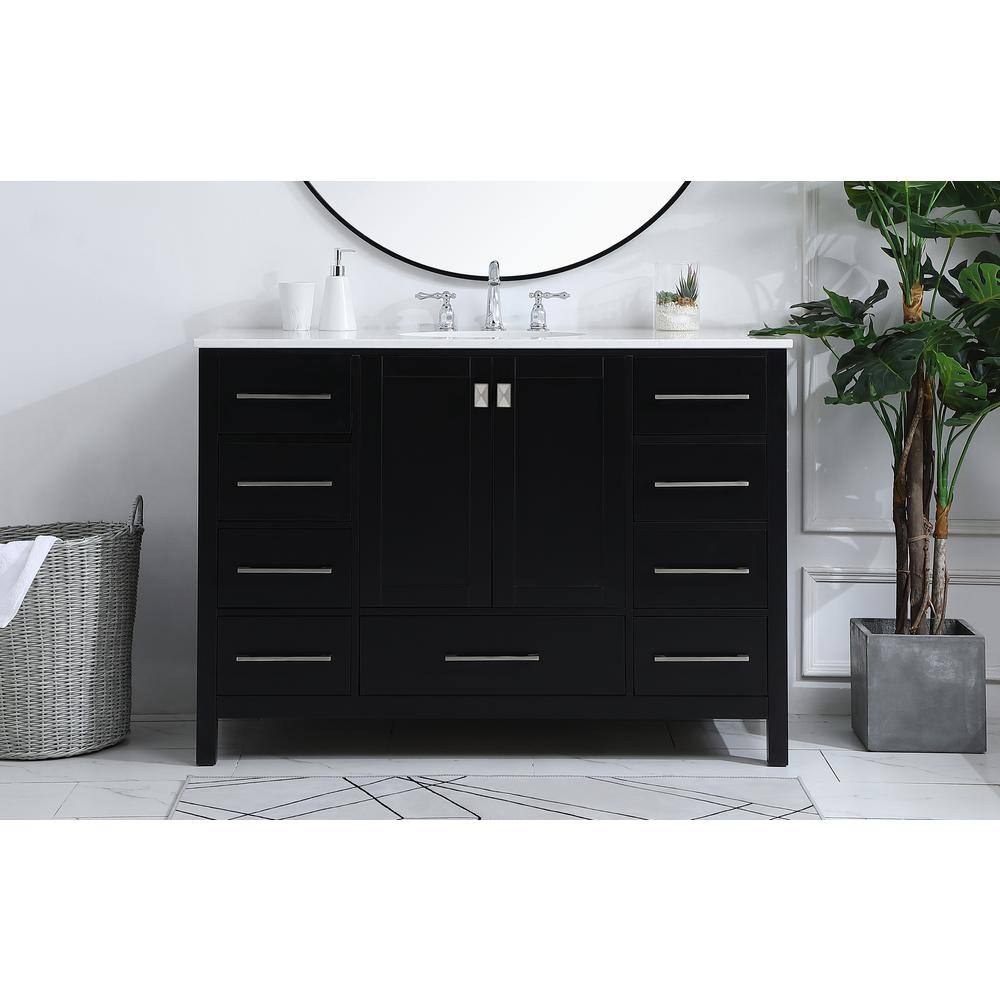 Timeless Home 48 in. W x 22 in. D x 34 in. H Single Bathroom Vanity in Black with White Quartz with White Basin TH37648Black