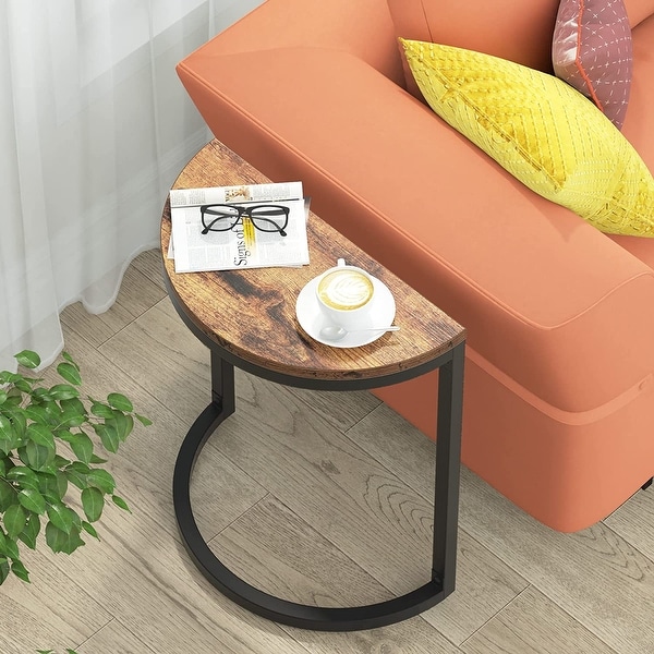 End Table Half Round， Narrow Side Table Slim C Table for Living Room