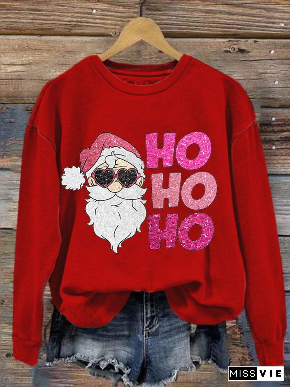 Women's Christmas Pink Santa Ho Ho Ho printed sweatshirt