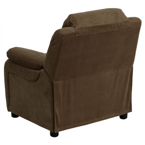 Flash Furniture Deluxe Heavily Padded Contemporary Brown Microfiber Kids Recliner with Storage Arms [BT-7985-KID-MIC-BRN-GG]