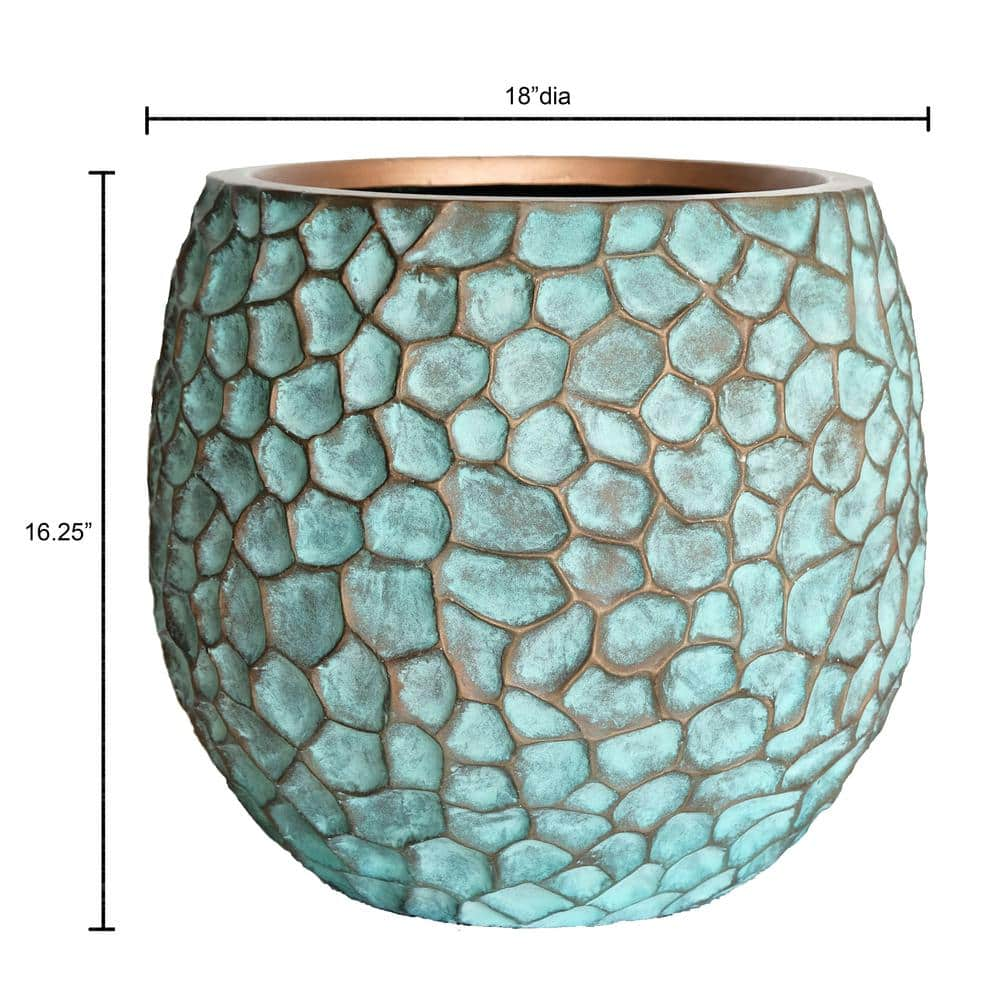 MPG 18 in. D Large Patina Green Composite Hammered Planter PC8216PGN