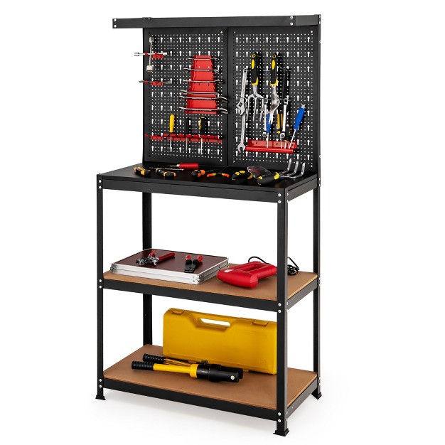 Costway Tool Storage Workbench 4 Shelf Multipurpose Garage Worktable W peg Board Hook Kit