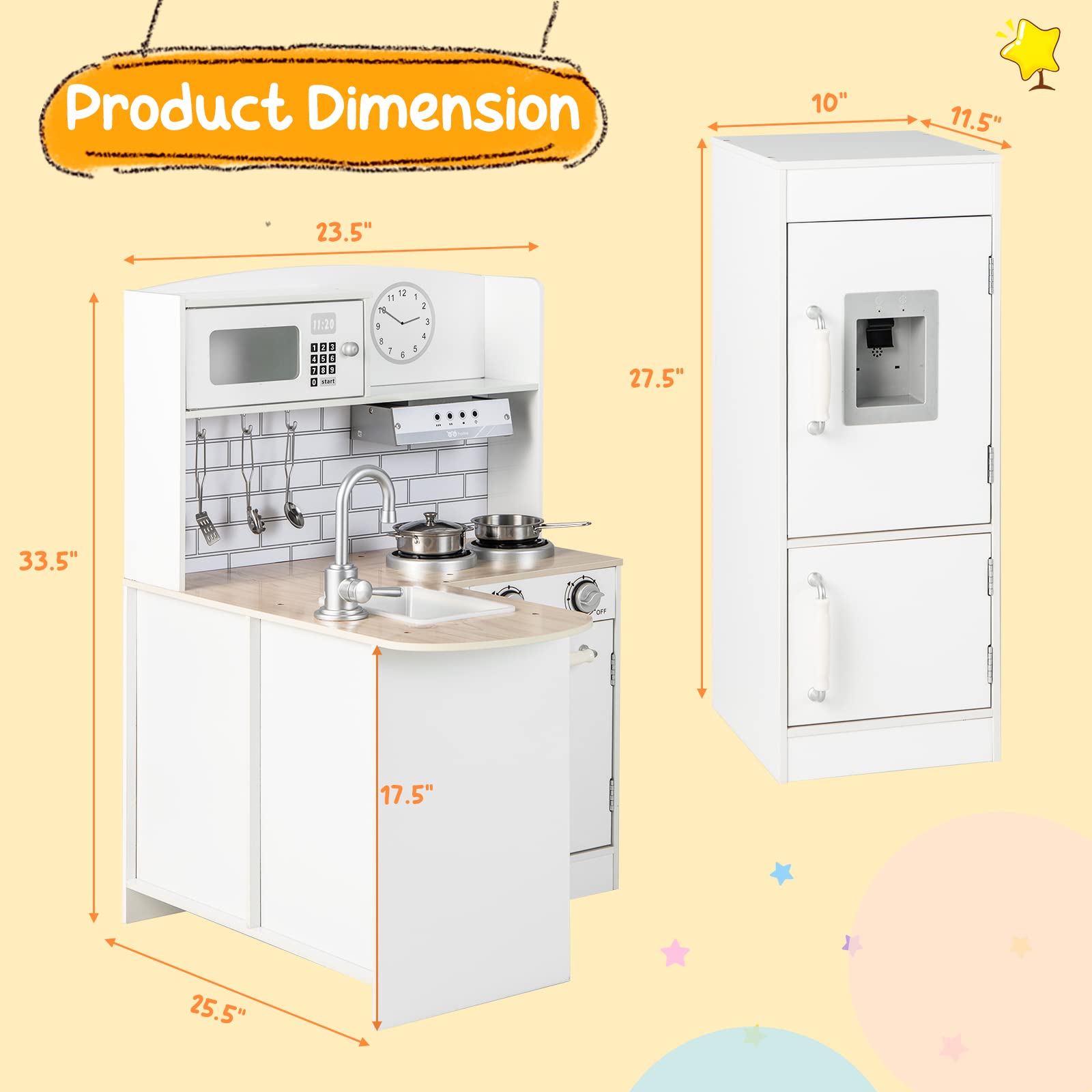 Costzon Kids Corner Kitchen Playset, 8-in-1 Wooden Play Kitchen Toy Set