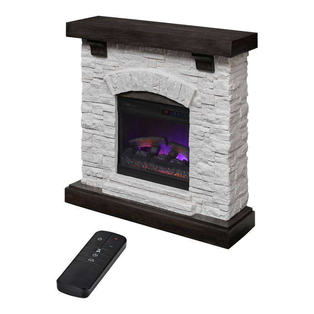 StyleWell Pembroke 40 in. W Freestanding Faux Stone Infrared Wall Mantel Electric Fireplace in White 150878