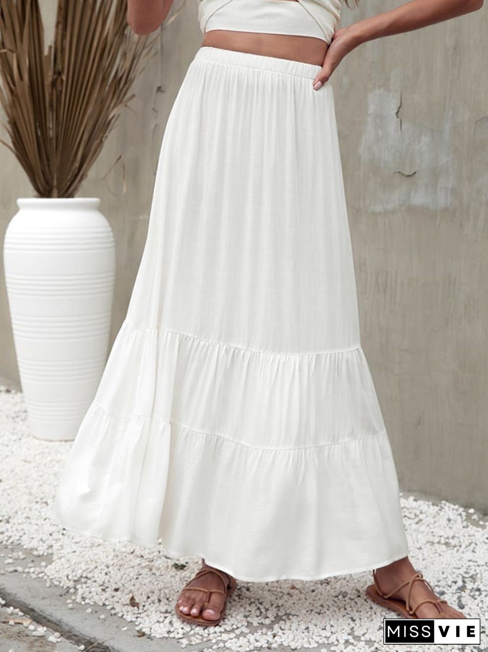 Beach Solid Color Ruffled Skirt