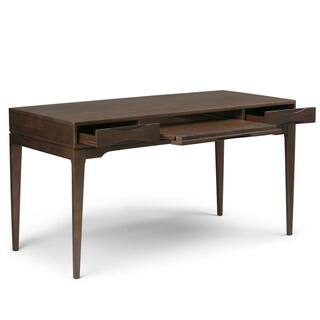 Simpli Home Harper Solid Hardwood Mid-Century Modern 60 in. Wide Writing Office Desk in Walnut Brown 3AXCHRP-10