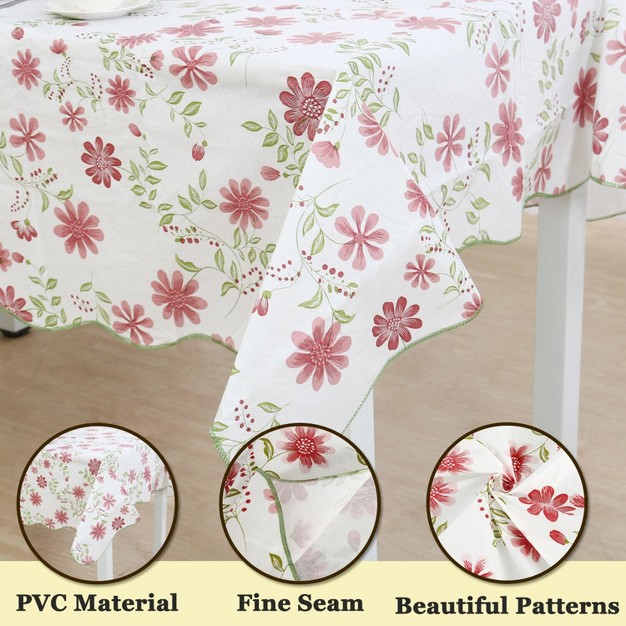 Rectangle Vinyl Water Oil Resistant Printed Tablecloths Red Nine petals Flower Piccocasa