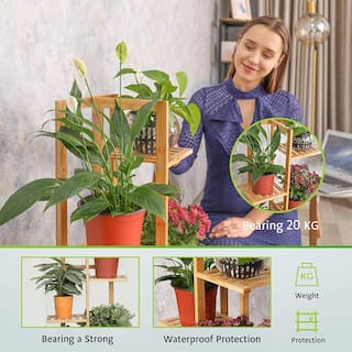 VIVOSUN 40 in. Tall IndoorOutdoor Bamboo Wood 6 Potted Plant Stand (5-Tired) wal-PS011J