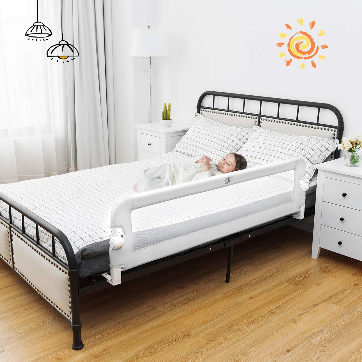 BABY JOY Bed Rails for Toddlers, Extra Long, Swing Down Safety Bed Guard for Convertible Crib (59-Inch, White)